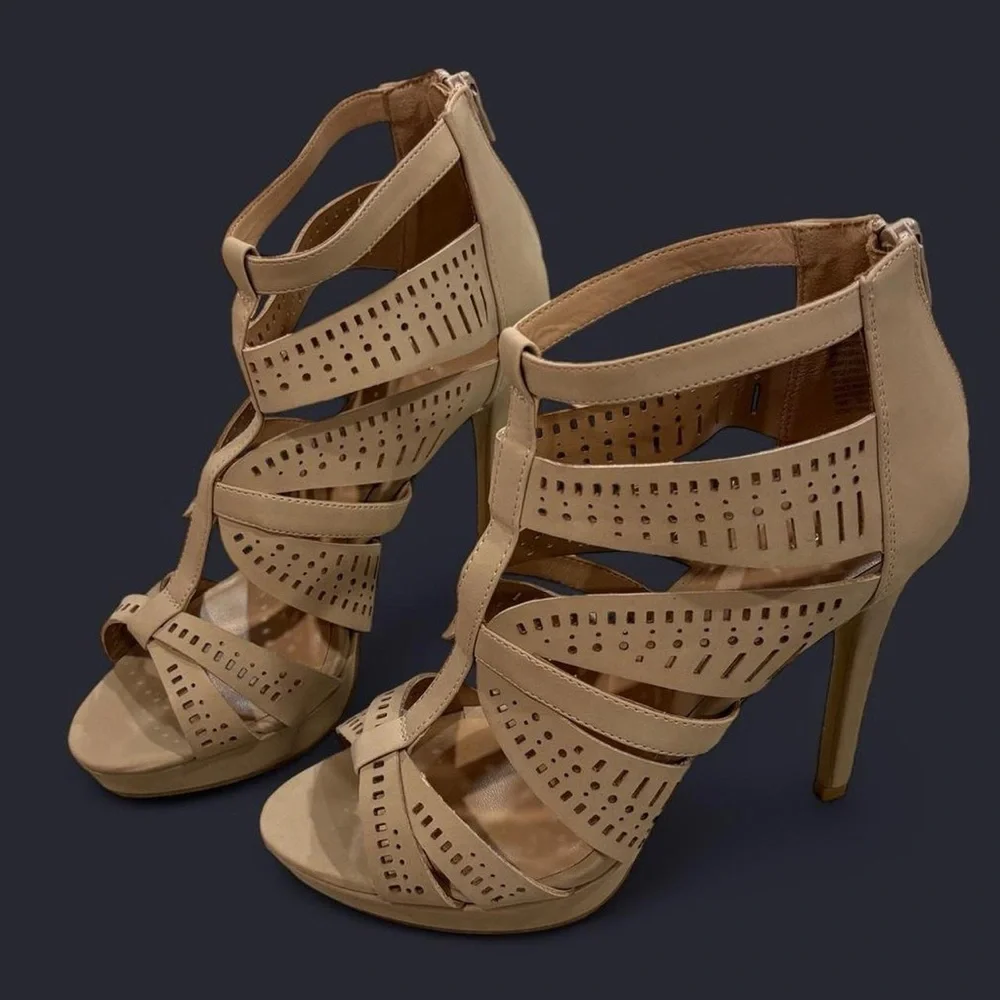 Worn once Apt. 9 vegan leather perforated high heel sandals in nude